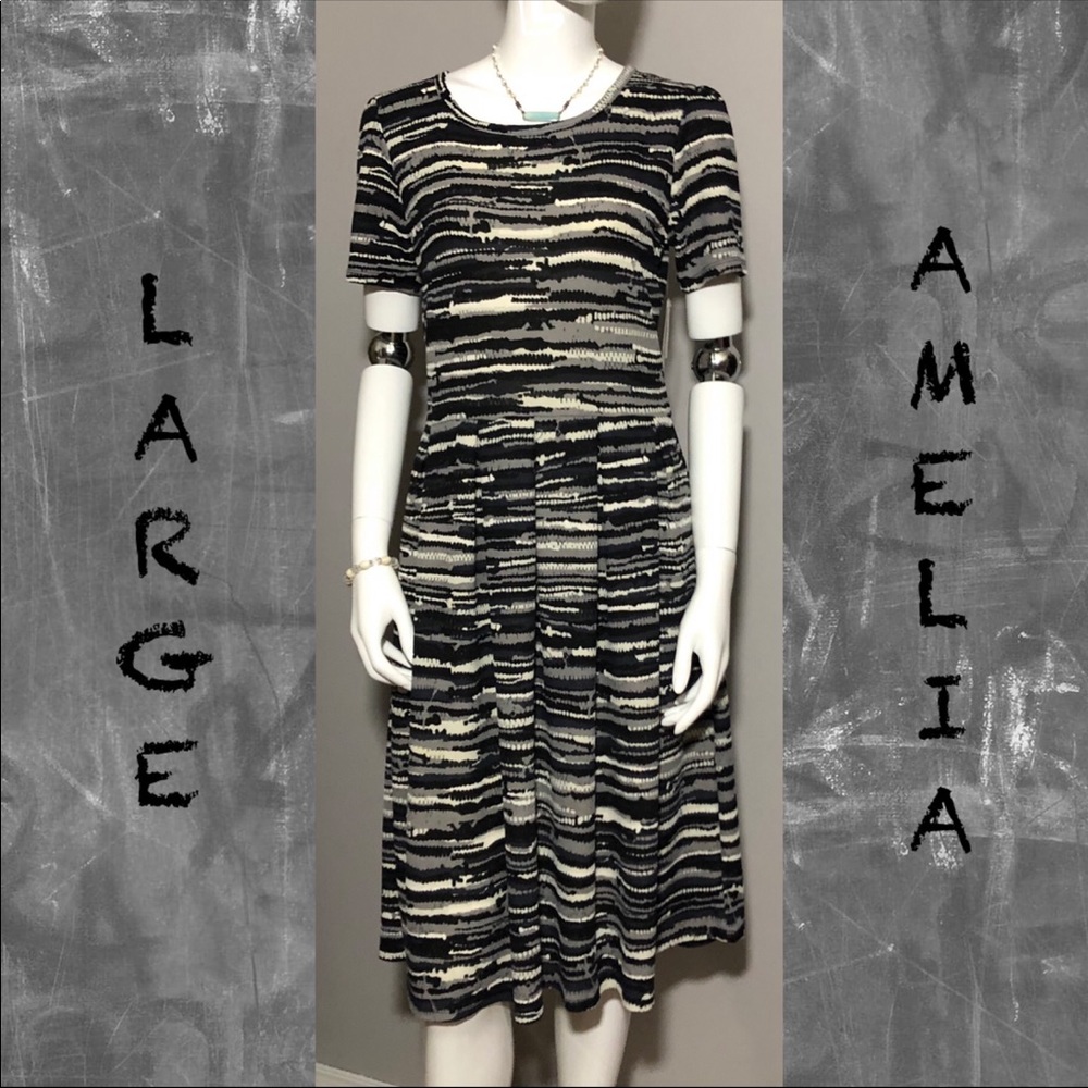 NWT LulaRoe Black, Off White, & Gray Amelia Dress.